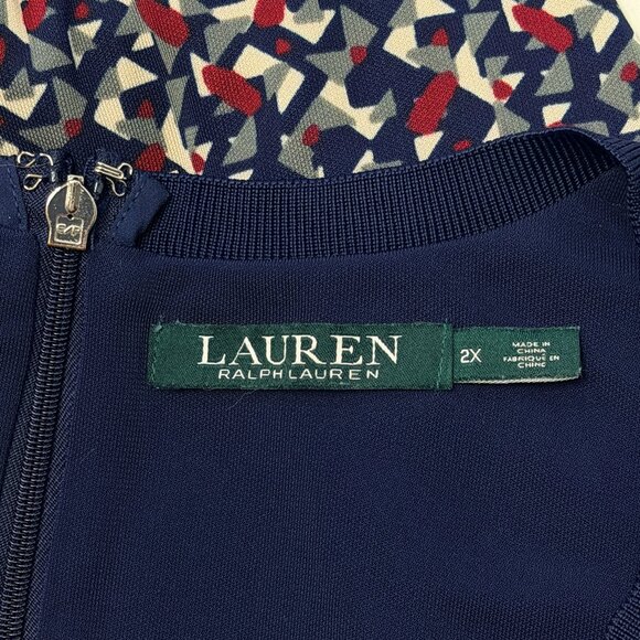 Lauren Ralph Lauren Scoop Neck Geometric Print ¾ Sleeve Lined Shift Dress 2X - Picture 10 of 11